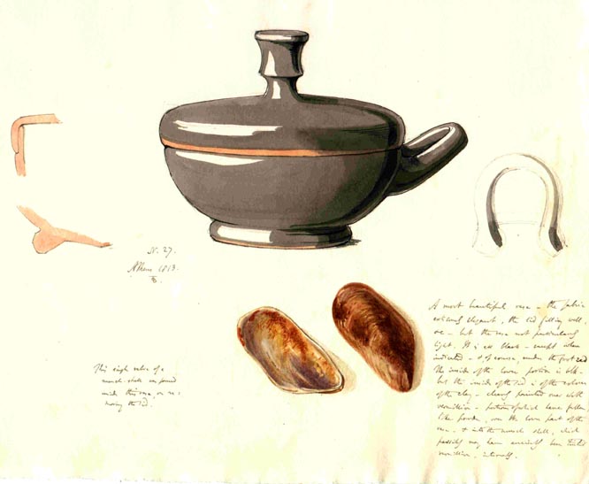 (27) Black pot with lid, contained shells, Athens 1813